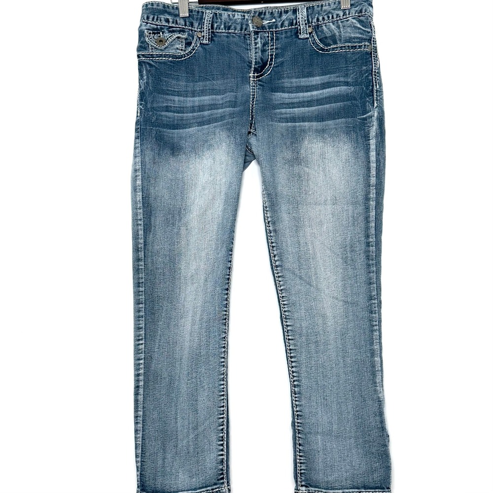 Maurices 7/8 Short Bootcut Jeans Y2K Embroidered Flap Pockets